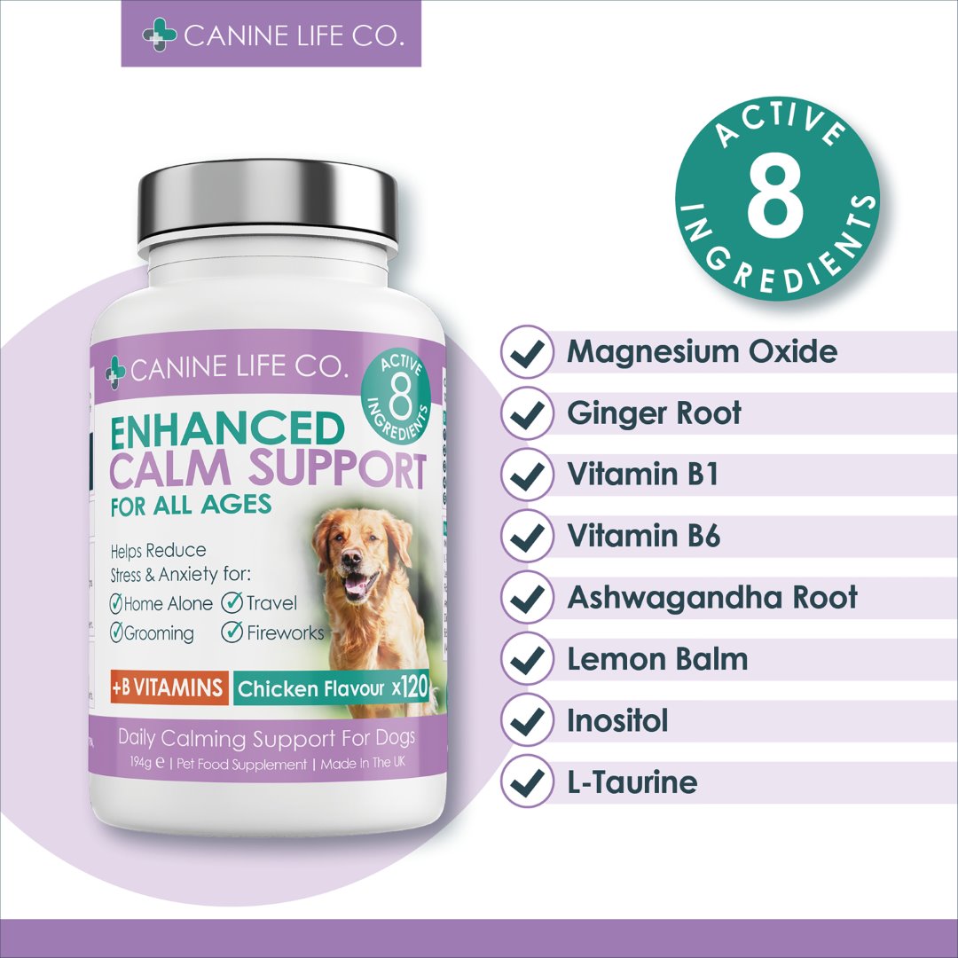 Enhanced Calm Support For All Ages Dog Calming Tablets 120 Chewable Tablets Canine Life Co.
