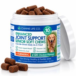 Senior Dog Joint Chews for Dogs Aged 8+ – 120 Soft Chew Treats with Glucosamine, Chondroitin, Turmeric & Omega-3 – Natural Joint Support Supplement
